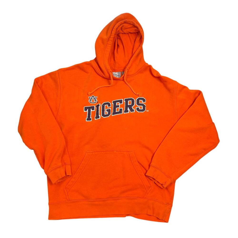 VTG Auburn Tigers Pullover Hoodie Stitched Spell Out Varsity Sz L Orange Y2K